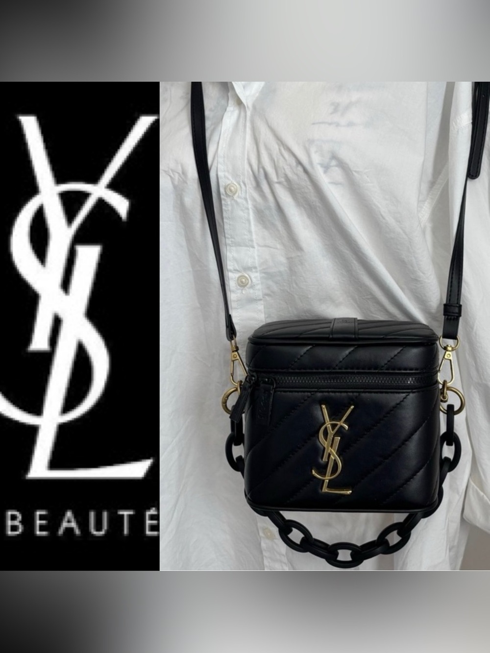 YSL Beaute VIP Novelty Black & Gold quilted vanity crossbody bag NEW